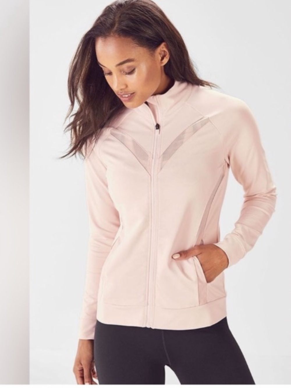 Fabletics Pink Long Sleeve Full Zip Athletic Mesk Jacket w/Pocket Women's Size M